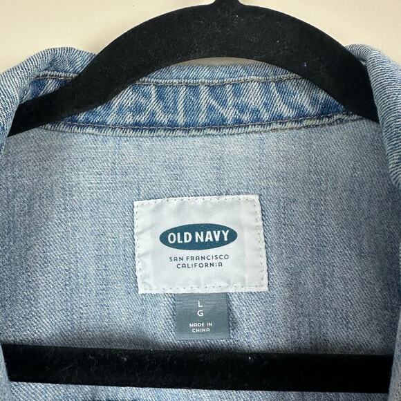 Old Navy Distressed Denim Jacket Womens L Classic Jean Washed Layer Rodeo Boho - Picture 3 of 9